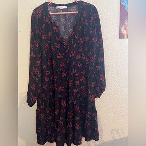LOFT Black and Red Floral Long Sleeve Dress